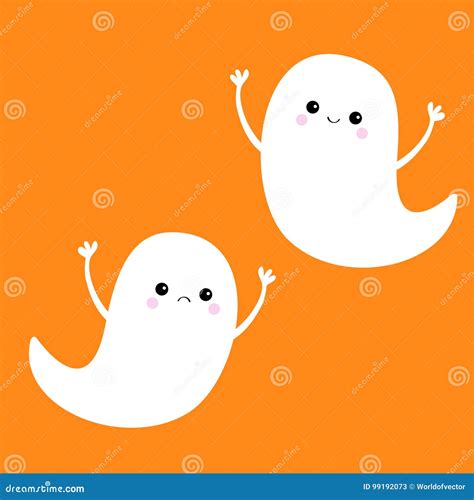 Flying Ghost Spirit Set Happy Halloween Two Scary White Ghosts Stock