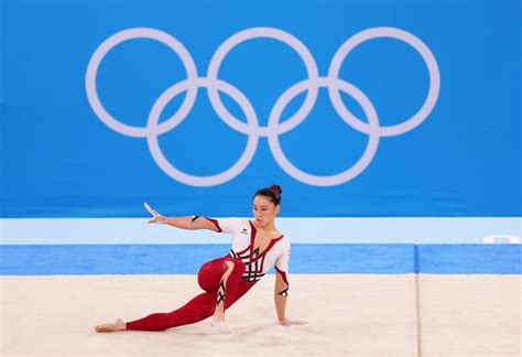 German Gymnast Kim Bui Wears A Unitard On Floor During Womens Tokyo Olympics Qualification