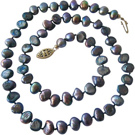 Black Baroque Pearl Necklace Hand Knotted 14k Gold Filled Clasp