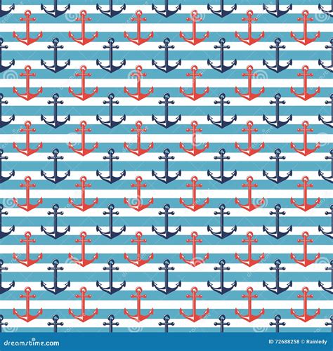 Nautical Striped Pattern With Anchors Stock Vector Illustration Of