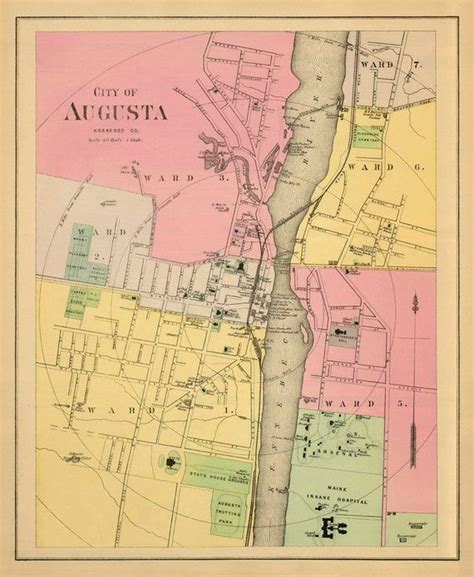 Augusta Map Vintage Map Of Augusta Maine Archival Print On Etsy Old