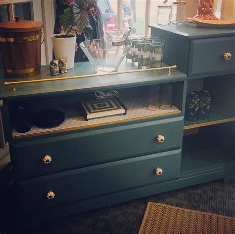 Upcycled changing table dresser into a bar station. I’ve been wanting