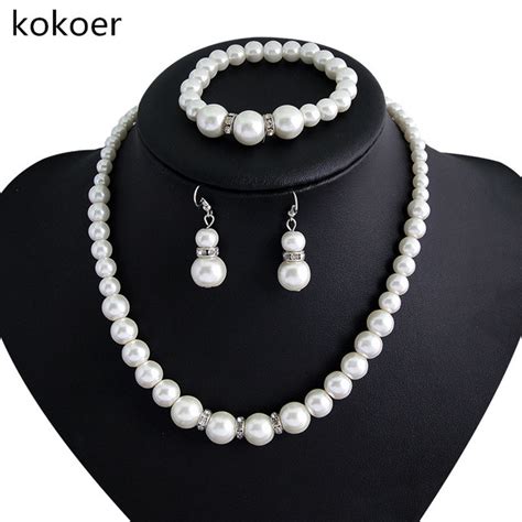buy 3 unids set simulated pearl jewelry se ts necklace bridal wedding jewelry