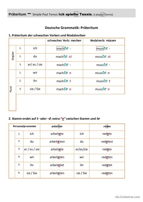 Präteritum Schwache Verben Deutsch Daf Arbeitsblätter Pdf And Doc