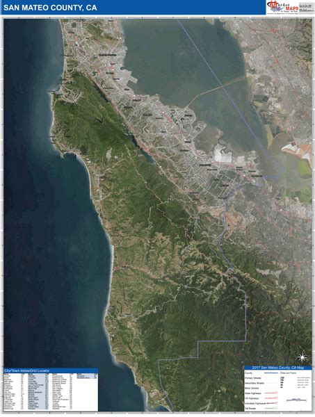 San Mateo County Ca Wall Map Satellite Basic Style By Marketmaps