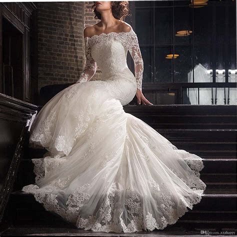 Off The Shoulder Wedding Dressses Lace Long Sleeve Mermaid Designer Lace Up Bridal Gowns 2019