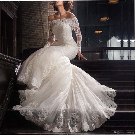 Limited time sale easy return. Off The Shoulder Wedding Dressses Lace Long Sleeve Mermaid ...