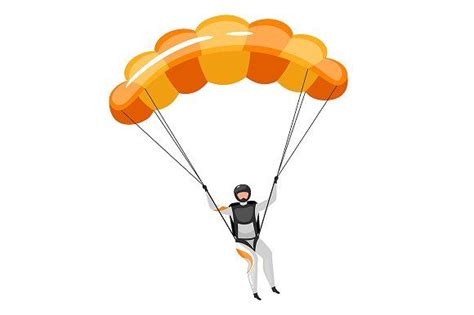 A Man Is Parasailing In The Air With Orange Parachutes On White Background