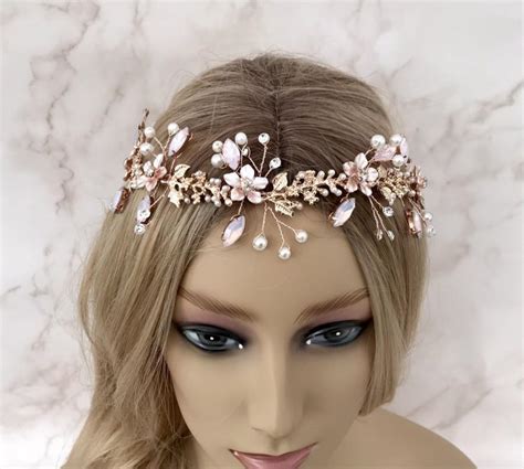 Rose Gold Vine Blush Pink Hair Piece Floral Hair Vine Bridal Hair