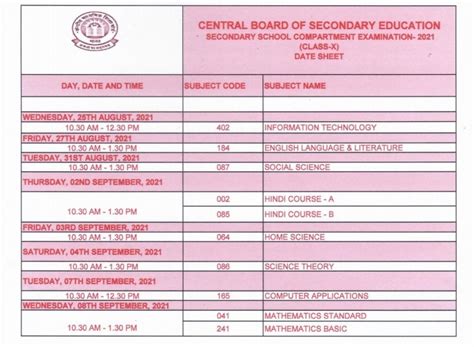 Cbse Class Datesheet For Compartment Improvement Exam Released