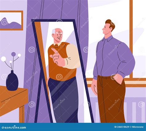 Advice Young From Old Man Looking At Mirror And See Yourself Senior In