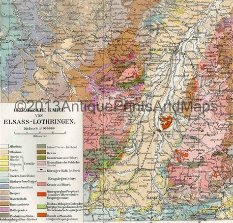 Antique Map Geology Of Imperial Territory Of Alsace Lorraine Alsace