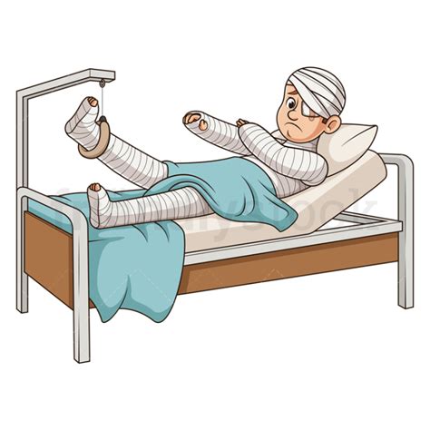 Heavily Injured Man In Hospital Bed Cartoon Clipart Vector Friendlystock
