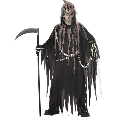 Death Grim Reaper Hooded Robe Mens Halloween Fancy Dress Costume Sizes