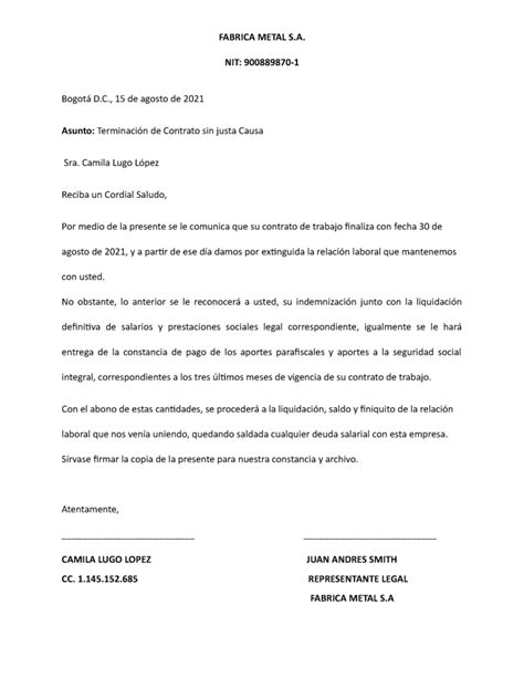 Carta De Finalizacion De Contrato De Trabajo 》 Mayo 2024