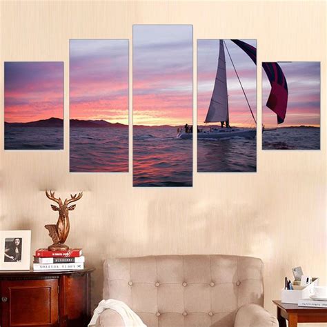 Modern Canvas Painting Sunset Frameless Wall Canvas Art Print Sailing