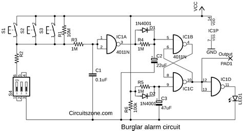 Burglar Alarm Circuit With Cmos