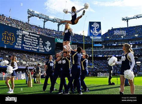 Notre Dame Cheerleaders Perform During The Second Half Of An Ncaa