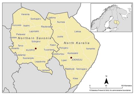 Map Of North Karelia And Northern Savonia The Regional Centers Are