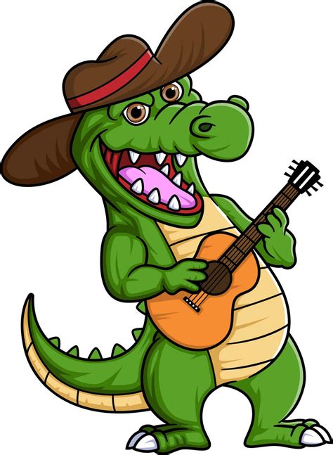 Cute Crocodile Playing Guitar Cartoon Character 24612219 Vector Art At