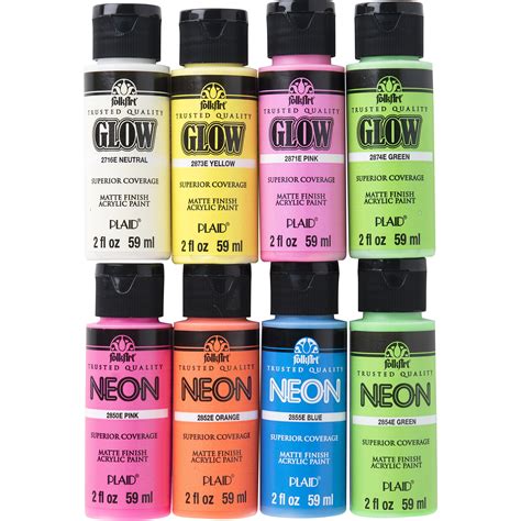 Folkart Neon And Glow In The Dark Acrylic Craft Paint Set 8 Colors 2