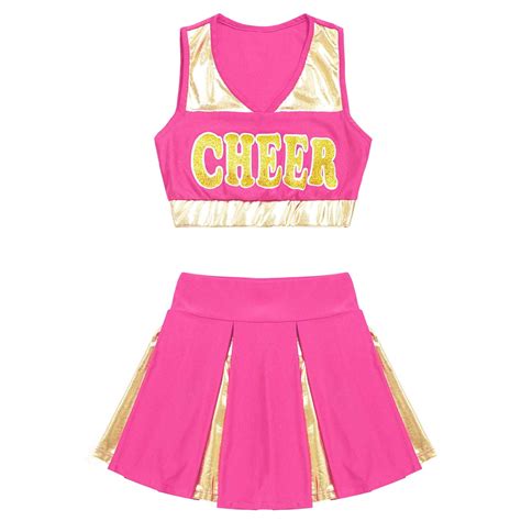 Msemis Kids Girls Cheerleading Costume Skirt Set Crop Tops Pleated