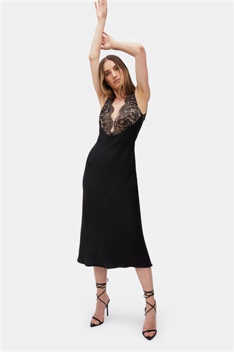 Hayden Lace Slip Dress In Black Bardot