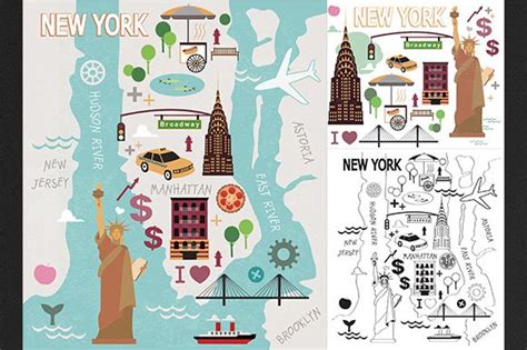 Where is new york, new york? New York city set + map ~ Illustrations ~ Creative Market