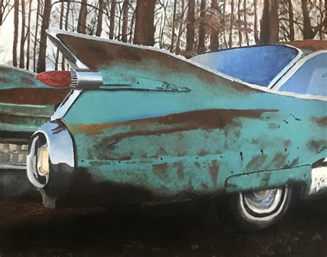 “abandoned Cadillac” Acrylic Paint 16”x 20” Rart