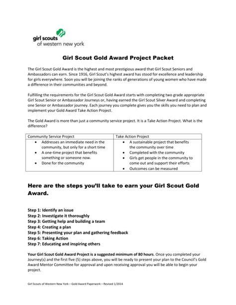 Gold Award Project Packet Girl Scouts Of Western New York