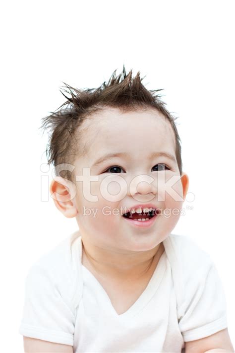 Laughing Baby With Funny Hairstyle Stock Photos