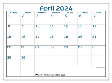 Kalender April 2024 49mz Michel Zbinden Be