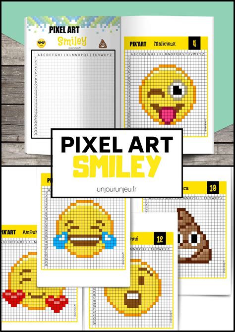 Grille pixel art vierge a imprimer : 12 modèles de Pixel art Smiley à télécharger gratuitement - Un jour un jeu