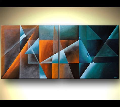 Geometric Art Contemporary Abstract Painting Teal By Osnatfineart