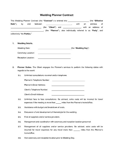 Printable Wedding Planner Contract Template