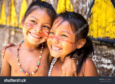 Cute Brazilian Indians Paying In Amazon Brazil Stock Photo 316135883