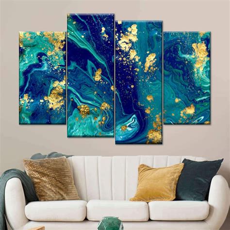 Golden Blue Marble Multi Panel Canvas Wall Art Elephantstock Teal