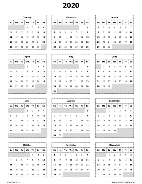 Full Size Calendar 2020 Template Calendar Design