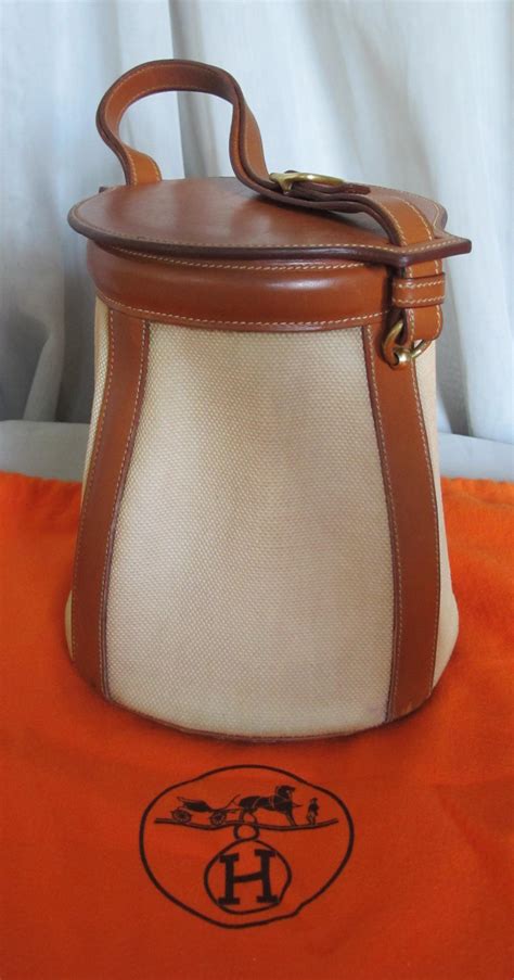 Vintage Limited Edition Hermes Feedbag Bucket Bag Leather And Fabric W