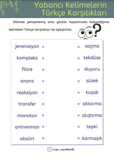 Yabancı Sözcüklerin Türkçe Karşılıkları - özge_ögretmenle