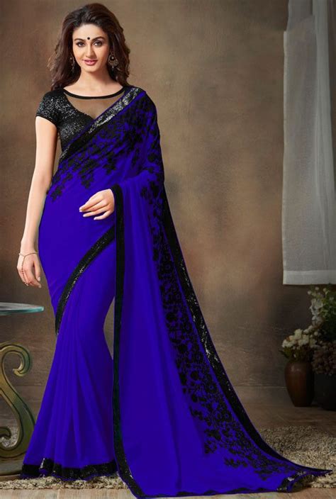 Fabulous Royal Blue Saree Party Wear Sarees Saree Designs Chiffon Saree