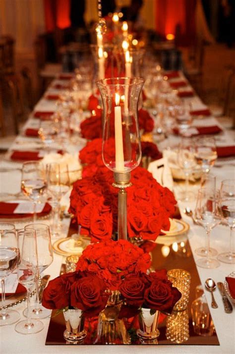 Gorgeous Red And Gold Decor Rose Gold Wedding Table Red Wedding