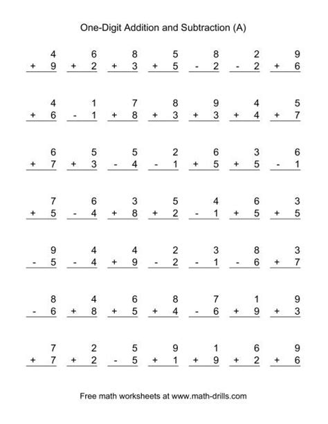 Single Digit A Combined Addition And Subtraction Worksheet