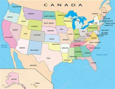 Mapa Político Dos Estados Unidos Da América — Vetor De Stock © Jelen80