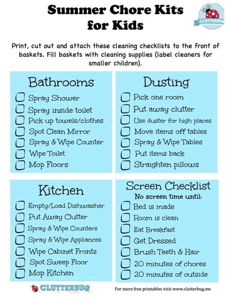 Summer Chore Kits And Screen Time Checklist For Kids Clutterbug