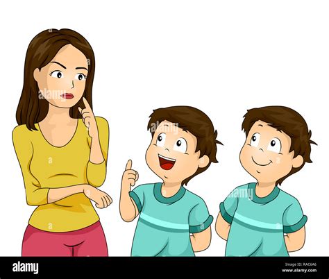 Illustration Of Twin Boys Kids Asking Their Mother A Question Stock