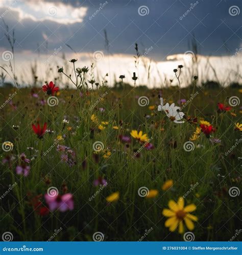 Wildflowers Under A Dramatic Sky Stock Illustration Illustration Of