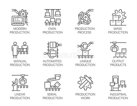 Icons Of Automatic And Manual Production Stock Vector Illustration