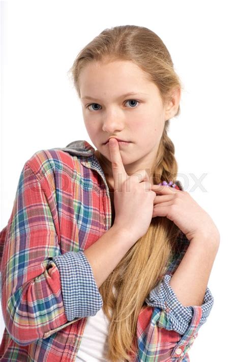 Portrait Of Young Cute Shy Teenage Girl Stock Image Colourbox