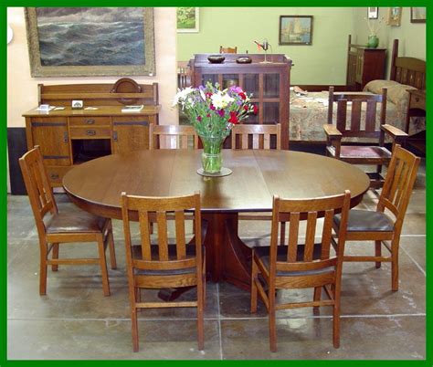 Set of 4 stickley brothers dining chairs with cutout handle at top and oak saddle seats. Voorhees Craftsman Mission Oak Furniture - Original ...